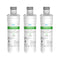 Three 6046A Refrigerator Filters (3-Pack) compatible with LGLT1000P, LT1000PC, LT1000PCS, and LT-1000PC stand upright in a row. Each filter is white with a green WATER FILTER label, featuring coconut shell carbon block technology.