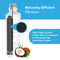 A cross-section of the 6046A Refrigerator Filter (LGLT1000P, LT1000PC, LT1000PCS, LT-1000PC, ADQ74793501) shows high-grade coconut shell carbon block for efficient water filtration. Text: “Naturally Efficient Filtration.” A coconut is pictured below.
