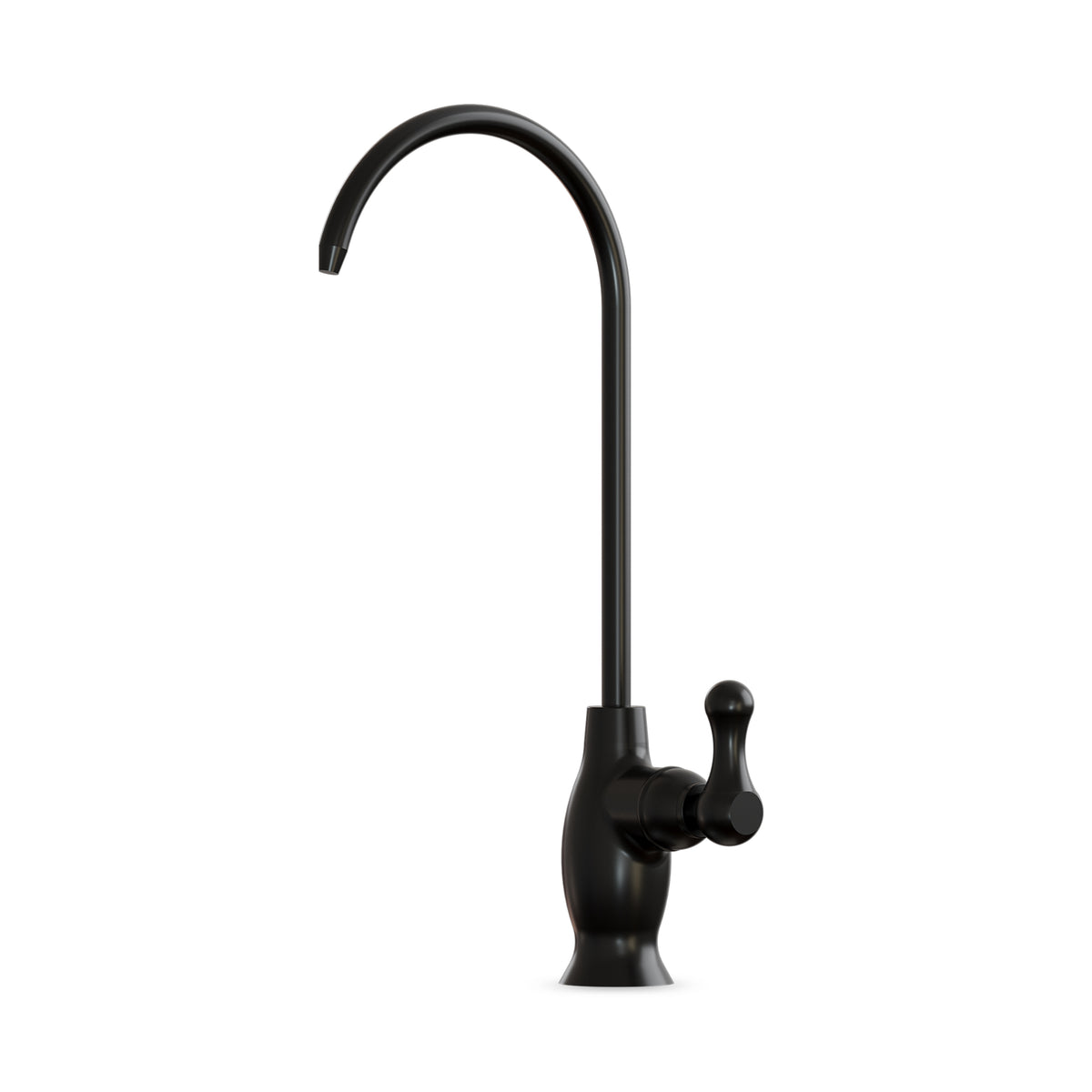 The Classic Series Water Faucet - Matte Black features a tall, curved spout and side lever handle. Made of lead-free stainless steel, it's ideal for modern kitchens and is pictured against a white background.