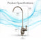 Specifications for the Curvy Classic Series Water Faucet-Brushed Nickel: 4.7 in reach, 10.7 in spout height, 3.7 in base height, 1.4 in width; crafted from lead-free stainless steel.