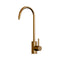 The Modern Series Water Faucet - Brushed Bronze features a high, curved spout and side single lever handle in gold, shown on a white background. It is compatible with most water filtration systems.