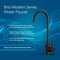 The Modern Series Water Faucet-Matte Black with a swan-neck design is displayed on a blue background, featuring lead-free 304 stainless steel, reverse osmosis compatibility, triple O-ring seal, and 27mm food-grade stainless steel build.