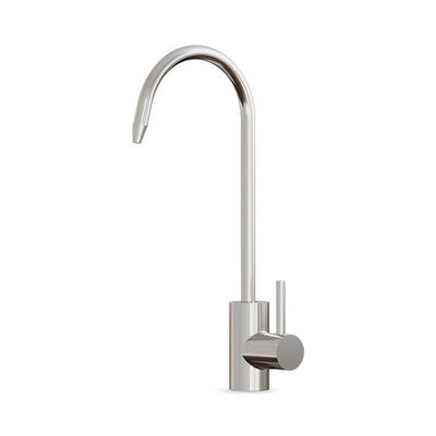 The Brio Modern Series Water Faucet - Chrome features a high curved spout, single side lever handle, and stainless steel design for water filtration, shown against a white background.