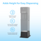 The Ice Maker + Water Dispenser Cooler Base - 320 Series includes a base that adds 9.5" height, with icons and text highlighting anti-tip, slip-resistant stability, and a seamless brushed stainless steel design.