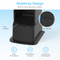 A black Ice Maker + Water Dispenser Cooler Base - 320 Series with front/rear labeled brackets, wide anti-tip base, slip-resistant grip feet, and secure bracketing kit. Text: Stable by Design. Built to stay securely in place.