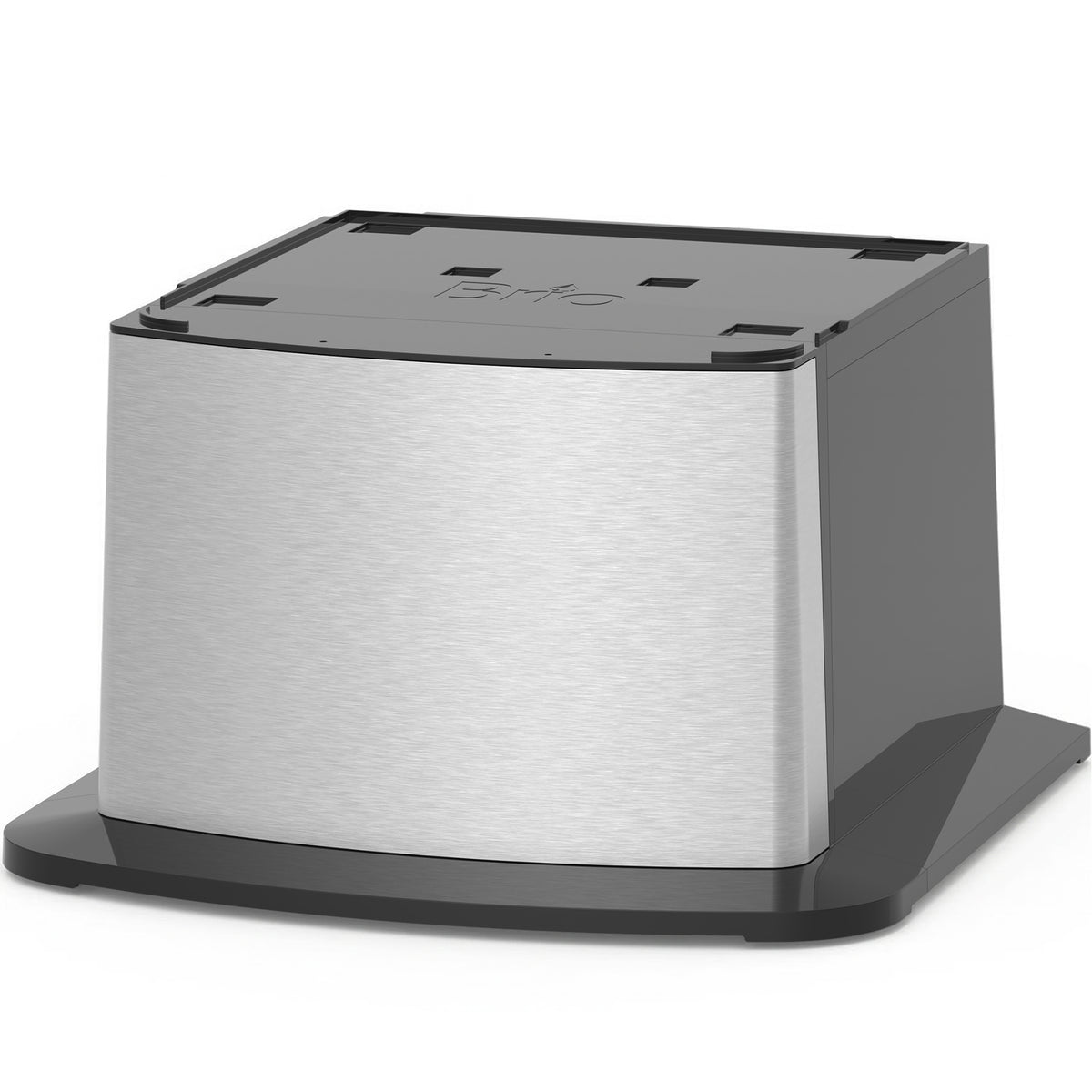 A modern, industrial metallic rectangular device with a brushed steel finish and black accents sits atop the Water Dispenser Cooler Base - 740 Series.