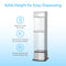 A Cooler Base for Water Dispenser - 745 Series is shown with text: adds 9.5" in height, anti-tip and slip-resistant for stability, brushed stainless steel for a seamless look. Blue icons depict each feature.