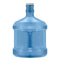 The Two Gallon Polycarbonate Plastic Reusable Water Bottle with Screw Cap is a large, translucent blue jug with a ribbed middle, impact resistance, and is empty—ideal for water dispensers.