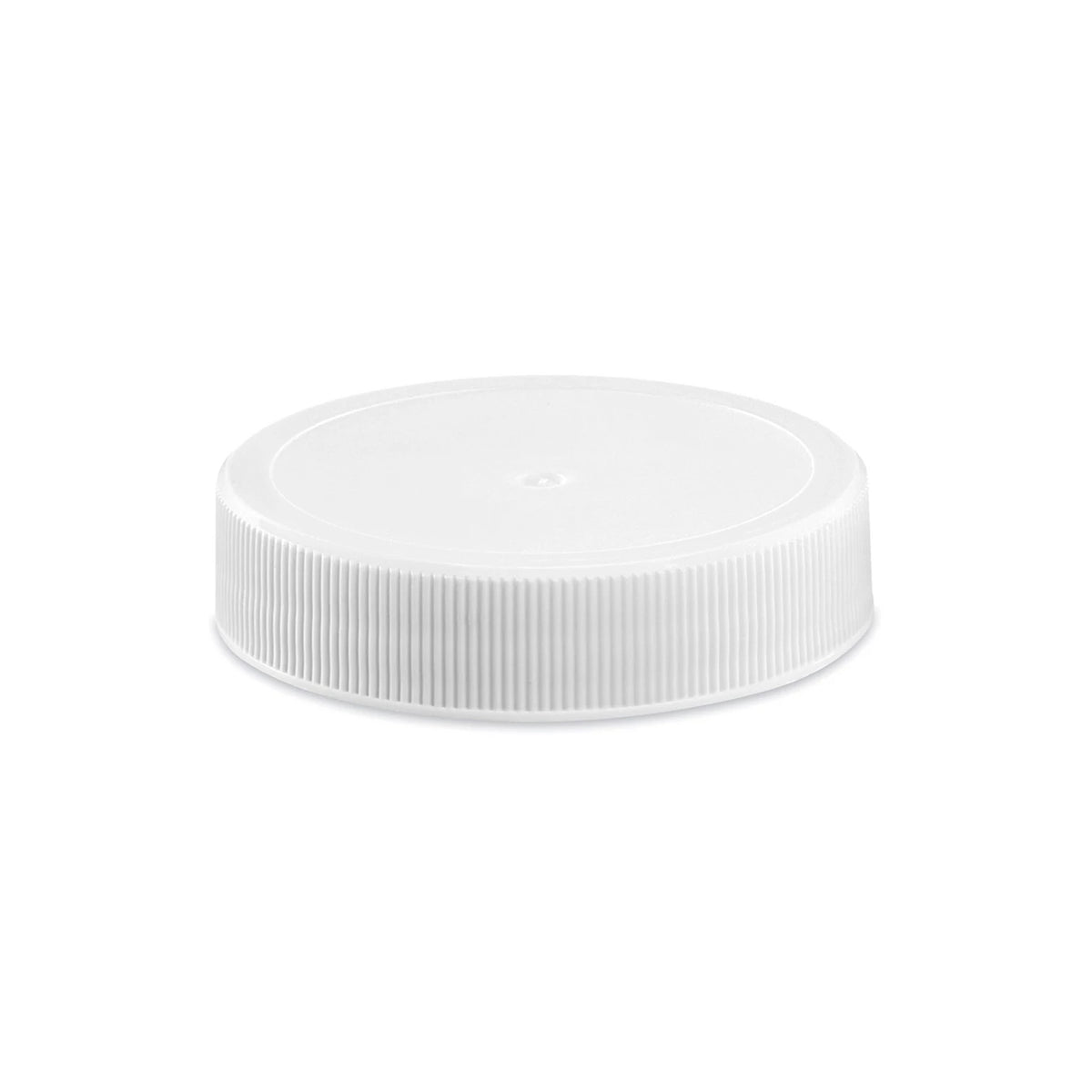 The 53MM Water Bottle Screw Cap is a white plastic replacement lid with vertical ridges for grip, designed for 5-gallon water bottles. Leak proof, it provides secure, reliable sealing. Shown against a plain white background.