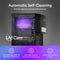 Introducing the Bottom Load Bullet Ice & Hot/Cold Water Dispenser - Model 420 Ice: a sleek water purifier with an illuminated UV chamber, boasting UV self-cleaning for hassle-free upkeep, biofilm elimination, and a 100% chemical-free purification process. Text and icons highlight these advanced features—along with an optional bullet ice and water dispenser—all set against a modern purple and blue backdrop.