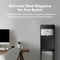 A modern home office with a desk, computer, pencil holder, and a Brio Bottom Load Water Dispenser - Model 430 in stainless steel against a gray wall. Text above highlights the elegance and practicality of the hot and cold water dispenser.