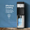 The Bottom Load Water Dispenser - Model 430 offers effortless 5-gallon bottle loading with no heavy lifting or flipping required, and the bottle stays neatly concealed. Featuring hot and cold water options and a sleek stainless steel design, this dispenser sits elegantly against a blue wall.