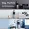 Three rooms—a living room, nursery, and home gym—each showcase the Bottom Load Water Dispenser - Model 430 in sleek stainless steel, highlighting its versatility along with the message “No plumbing required” on the image.