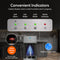 The control panel of the Stainless Steel Bottom Load Water Dispenser - 520 features clear self-clean, hot water, cold water, and bottle indicators. It utilizes self-cleaning UV technology for enhanced hygiene and comes equipped with a child safety lock and built-in night light. The easy-to-use panel includes clearly labeled buttons and indicator lights for convenience.