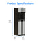 Product Specifications: The Stainless Steel Bottom Load Water Dispenser - 520 is a tall black and silver tri-temperature water cooler with labeled dimensions—height 41.4 in (105.1 cm), depth 15.6 in (39.6 cm), and width 12.2 in (31.1 cm). This bottom load dispenser features self-cleaning UV technology for enhanced convenience and hygiene.
