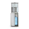 The Bottom Load Water Dispenser - 720 Moderna showcases a sleek stainless steel design with its lower cabinet door open, revealing a large blue water jug inside. The dispenser is equipped with a digital display and front-facing buttons for easy operation.