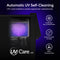 A graphic displays the Reverse Osmosis Countertop Water Dispenser – Q20 with an internal UV light, labeled as Automatic UV Self-Cleaning. Icons highlight that it eliminates bio-contaminants, enhances water taste, and is completely chemical-free. The dispenser features a refillable tank and advanced 3-stage reverse osmosis filtration for pure hydration. Brio’s UV Care technology is visible in the image.