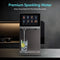 A sleek Reverse Osmosis Sparkling Countertop Water Dispenser – Q60 with advanced 4-stage filtration fills a glass with ice, water, and lime. A digital display presents drink options. Text reads: Premium Sparkling Water. Enjoy Anywhere—No Plumbing Required.