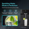 The 2-Stage Sparkling Countertop Water Dispenser - 630 Series pours a glass with ice and lime, offering 3–3.2% carbonation, multi-stage filtration, refreshingly chilled water, and a healthy soda alternative. Inset: sparkling water with mint and lime.