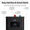 Front view of the 3-Stage Digital Instant Hot Water Under Sink Dispenser System - Chrome Plated, featuring labeled interface elements: selection arrows, temperature display, indicator icons, and power button. The unit also shows red and blue capped connections on top for use with a dual flow faucet. The temperature display reads 208°F, making it ideal for any under sink hot water system setup.