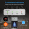 The Bottom Load No-Line Water Filtration Dispenser - Model 520 control panel displays indicators for self-clean, hot water (with child safety lock), cold water, and filter status. This modern dispenser features a built-in night light and is showcased against a stylish kitchen backdrop.