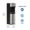 The Stainless Steel Ultrafiltration Bottleless Water Dispenser - Model 520 is a sleek black and silver unit with touch controls, highlighted alongside its height, depth, and width dimensions. It features advanced ultrafiltration technology and convenient self-cleaning functions for pure, refreshing water. NSF, UL, and ETL certification logos are displayed to the right, underscoring the product’s safety and reliability.