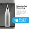 The Moderna 720 Ice Reverse Osmosis Filtered Bullet Ice & Hot/Cold Water Stainless Steel Dispenser rapidly fills a tall, silver bottle using its advanced 4-stage RO filtration. “Lightning Fast Dispensing” text emphasizes filling in under 15 seconds, while a blue Fast Dispense icon with a water droplet highlights the dispenser’s cutting-edge reverse osmosis technology for pure hydration.
