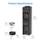 Introducing the Top Load Water Dispenser with Built-In Pet Station - Model 320: This black dispenser comes complete with an attached cup holder and drip tray. Designed for versatility, it features clearly labeled bowl and tray sizes, making it perfect for both home and office hydration—or as a convenient pet water station. Product dimensions are height 42.9 in, depth 12.71 in, and width 10.86 in.