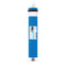 The Reverse Osmosis Membrane 100 GPD is a blue cylindrical filter cartridge with a white and black cap and a labeled end, designed to remove dissolved solids and provide purified water.