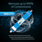 The Reverse Osmosis Membrane 100 GPD, shown with water splashes in the background, removes up to 99.9% of contaminants and dissolved solids for purified water. Features and benefits are listed below.