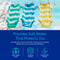 Three striped baby onesies in blue, teal, and yellow hang on a clothesline above text explaining how the Cation Exchange Resin - 8% Cross-Linked DVB water softener can enhance laundry results, cleaner dishware, and improve skin and hair care.