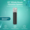 A Single Stage Whole House Filtration System - 20" Heavy Metals is displayed on a teal background, featuring heavy metal reduction, 1-stage filtration, 900 GPH flow rate, easy installation, and water splash graphics.