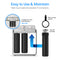 The 3-Stage Whole House Filtration System - 20″ Multi-Purpose Filter is displayed with three black filter housings mounted on a metal bracket, featuring a filter housing wrench and a close-up of one twist-off housing to demonstrate its easy maintenance and convenient wall-mount capability.