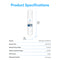 Product specifications for the 14" RO Inline Filter 150GPD: dimensions 12.9" H x 2.52" W, 3,000-gallon capacity, 1 gpm flow rate, with detailed pressure and temperature ranges for advanced water filtration.