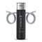 The 11" High Capacity All-in-One Under Sink Water Filter in black and silver features metal connectors, two flexible stainless steel hoses, and clear open/close labeling in a compact design.