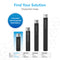 The 11" High Capacity All-in-One Under Sink Water Filter is shown with interchangeable cartridges of various heights, each labeled with model numbers, filter life, and capacity. A blue circle highlights the "Convenient Interchangeable Head System.