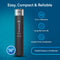 The 16" High Capacity All-in-One Under Sink Water Filter is displayed on a blue background, highlighting its 3-in-1 filtration, long service life of 15,000 gallons or 24 months, easy installation, and compact size.