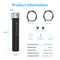 The 16" High Capacity All-in-One Under Sink Water Filter is a tall, cylindrical 3-stage system with hoses, fittings, seal tape, and installation hardware. Dimensions, specs, and temp/pressure requirements are listed next to this compact filtration system.