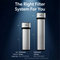 A graphic of the two Brio Premium Under Sink Filter PFAX-Reduction Systems with stainless steel faucet by size height, filtration by gallon capacity and product SKU.