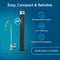 A 26" High Capacity All-in-One Under Sink Water Filter & Faucet in stainless steel and black appears on a blue background, featuring 3-stage filtration, easy installation, and a high capacity of 25,000 gallons or up to 24 months.