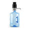 A large transparent blue BPA-free 3- & 5-gallon water jug with a built-in handle and a Manual Water Bottle Pump - Grey & Black attached to the top, isolated on a white background.