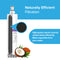 A cutaway of the 43965081 Refrigerator Filter (Whirlpool® 4396508, KitchenAid® 4396547) shows black coconut shell carbon, a close-up of the filter texture, and a halved coconut. Text: Naturally Efficient Filtration. NSF-certified for pure water.