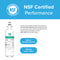 Infographic of the Blomberg® 4874960100, Grundig® 487960000 Refrigerator Filter (1 Pack) featuring coconut shell carbon block, NSF-certified for standards 42 (aesthetic) and 372 (lead ≤0.25%). Filter shown left; certifications on right.