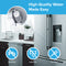 A modern kitchen with a stainless fridge using the 6023A Refrigerator Filter (compatible with GE GSWF, GSWF3PK, more). Icons show NSF-certified, Lead-Free, Tool-Free. Inset features filter in use. Text reads: High-Quality Water Made Easy.