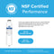 An infographic spotlights the NSF-certified 6027A Refrigerator Filters (3-Pack) for Samsung models, with a coconut shell carbon block and compliance to NSF 42 (taste/odor) and NSF 372 (lead ≤0.25%) standards; certification info appears below.
