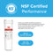 The 836848 Refrigerator Filter – Fisher & Paykel® 836848, Amana® 8171788 is NSF-certified coconut shell carbon block, tested to NSF/ANSI 42 for taste/odor and 372 for ≤0.25% lead. White filter with certification logos on blue background.