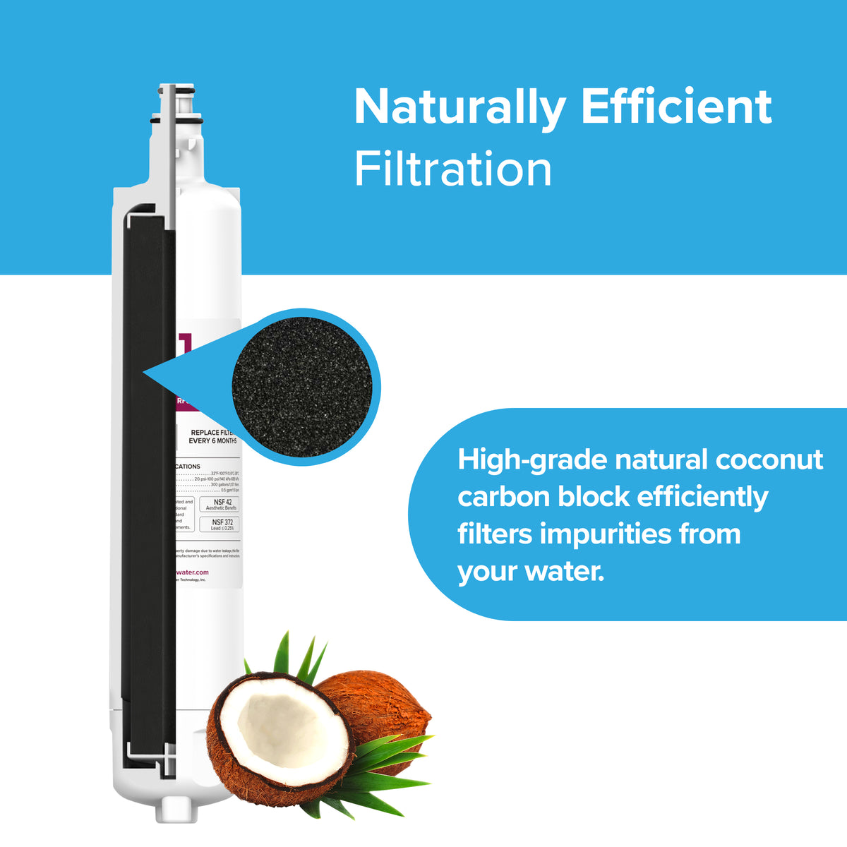 847200 Refrigerator Filter - Fisher & Paykel 847200: Features a high-grade NSF-certified coconut shell carbon block that efficiently filters impurities from your water. Naturally efficient filtration for your refrigerator.