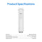 A Carbon Rod Filter - Q20 Dispenser is displayed above a table with product details, including model number RFCTOCLCTPOU20, a 528-gallon capacity, advanced filtration, and an operating temperature range of 41–100.4°F.