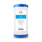 A Whole House 10" Granular Activated Carbon Filter with blue end caps and a white label showing product details and barcode, designed for water filtration systems. Ideal as a whole house carbon filter solution.