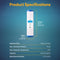 A Whole House 20" Iron & Manganese Filter cartridge, white and blue with a label, is centered on a blue background. Surrounding text details its dimensions, flow rate, pressure, temperature range, capacity, and replacement schedule.